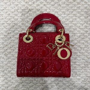 Red Leather Mini Bag with Gold Accents
